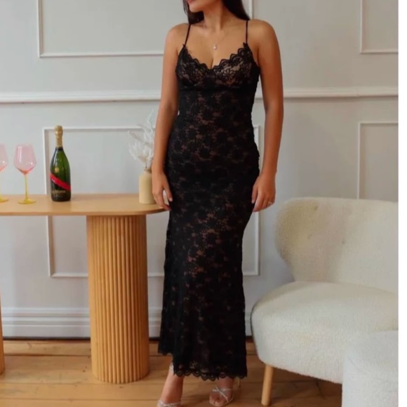 BEST MESHKI Joelle Lace Cupped Maxi Dress Gown Black Cocktail Party XXS/XS/Small - Picture 9 of 15